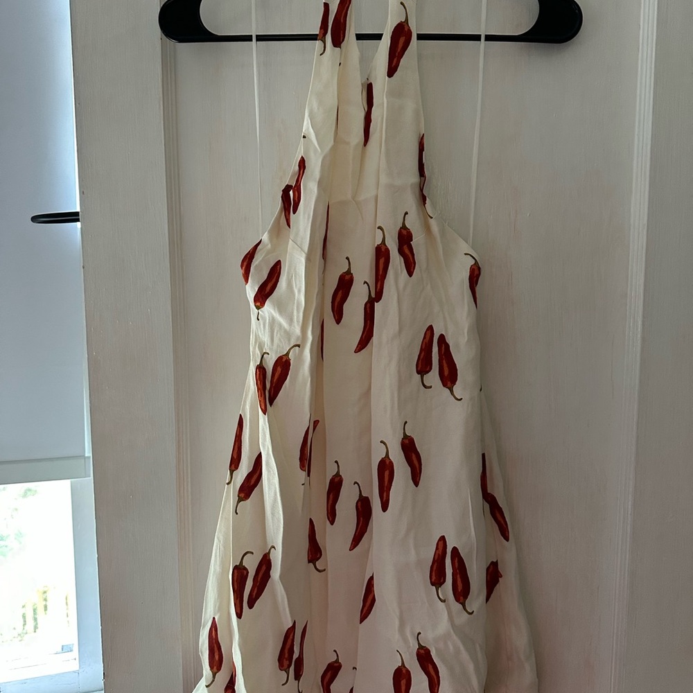 Reformation Cream and Red Backless Dress